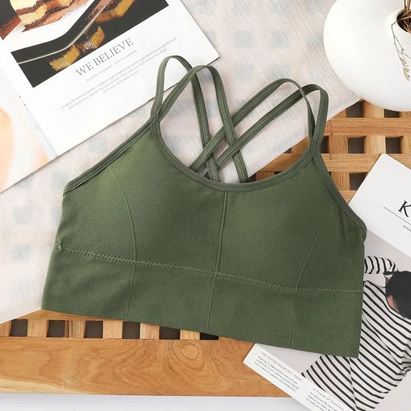 Sexy women Tops back cross strap tank top push up running sports bra breathable soft fitness beauty solid color yoga bra - lily supply