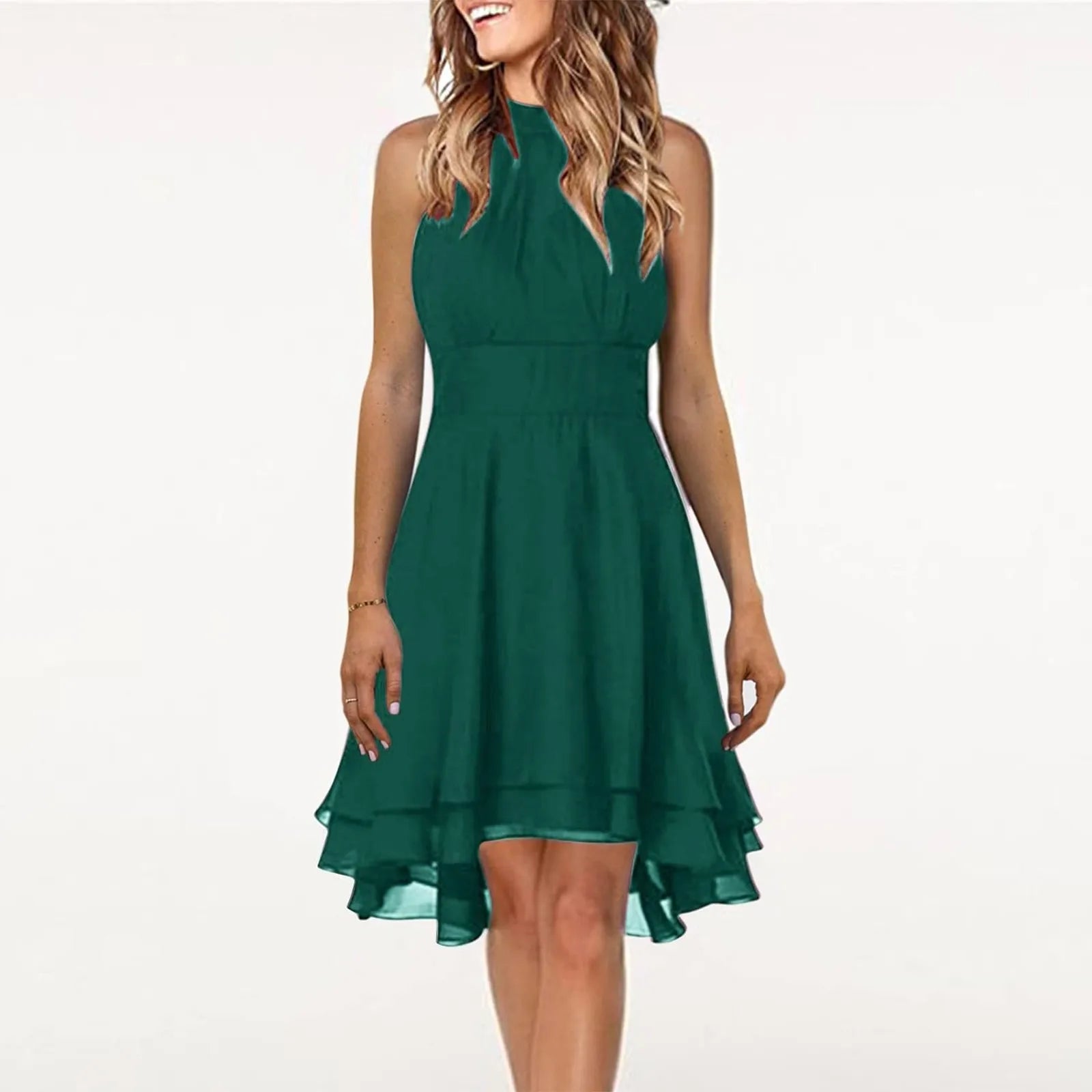 Women's Elegant Halter Chiffon Party Dress - High Waist Sleeveless