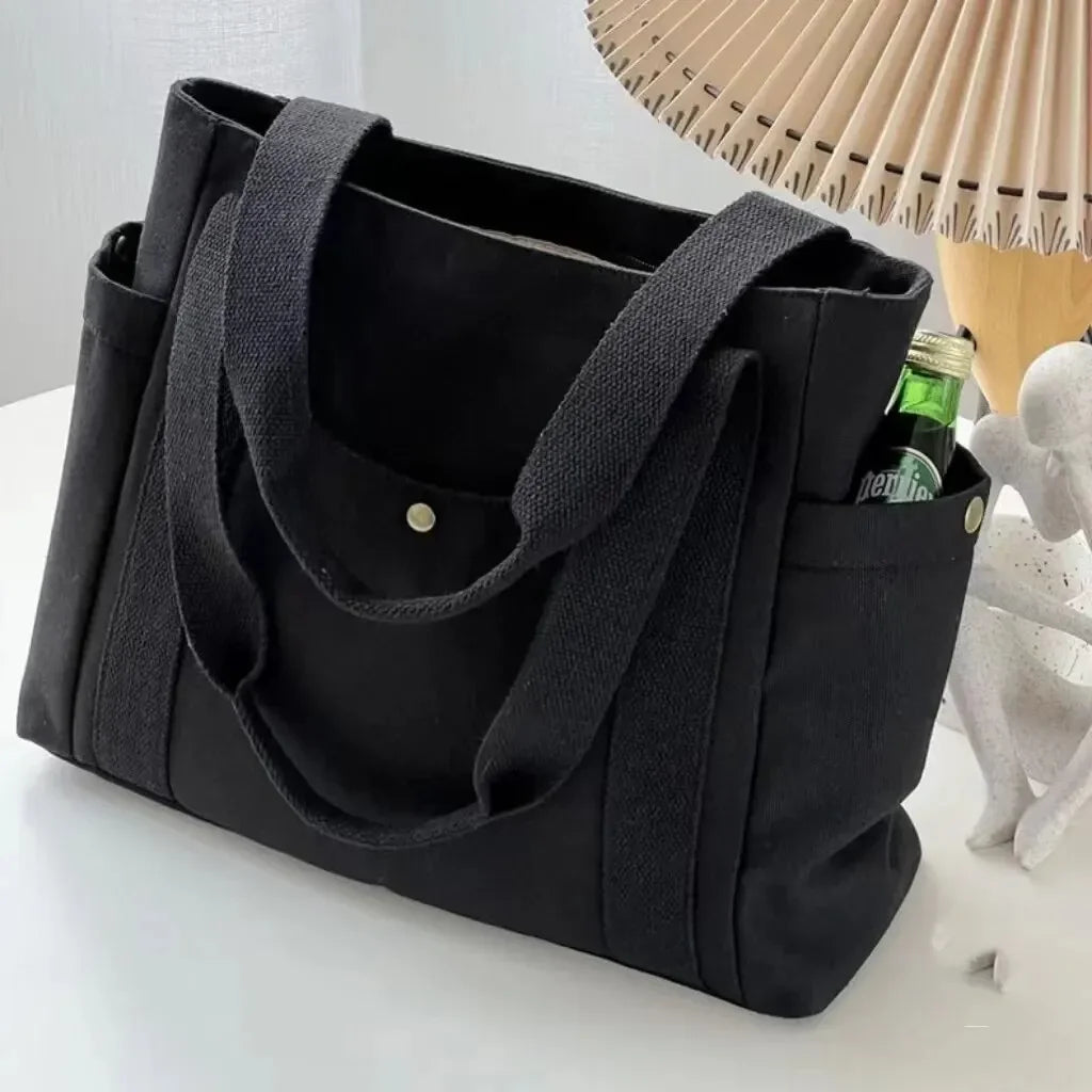 Large Capacity Canvas Tote Bag - Commuter Art Student Shoulder Bag
