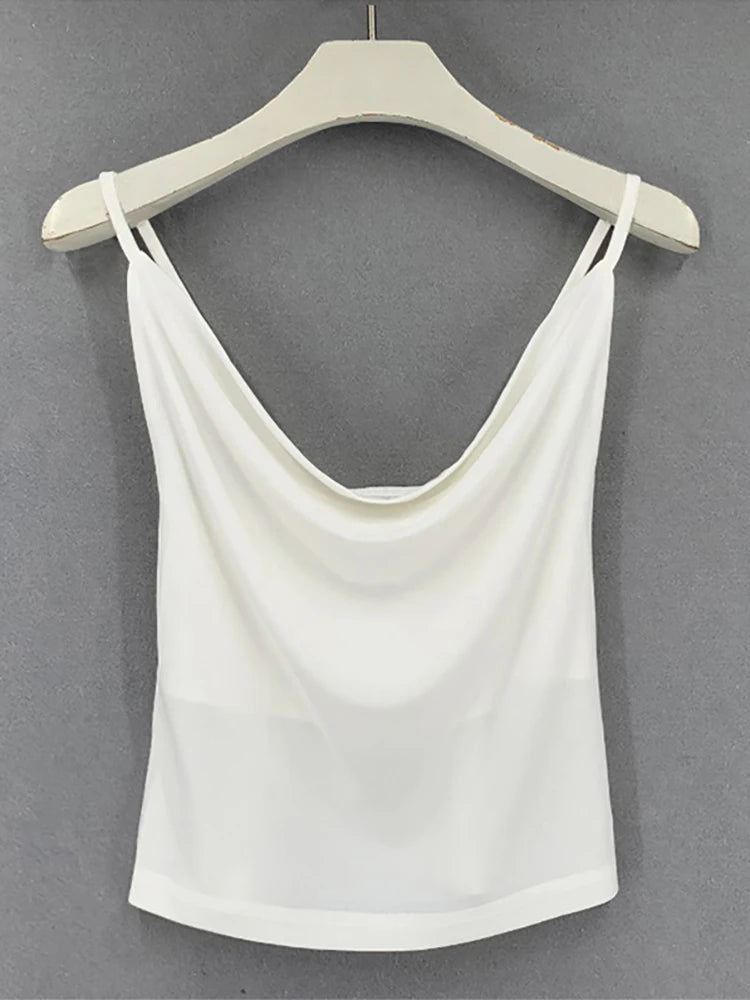 White Basic Women Silk Satin Tops Vest Summer Sexy Camis Tank For Ladies Strappy Camisole Top Shirts Fairy Grunge Femme Clothes