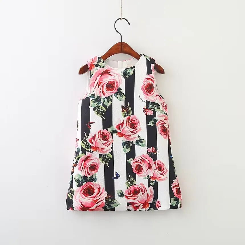 Girls Birthday Party Dress Fashion Rose Printing Children Costumes For Girls Brand Kids Dresses Princess Girls Party Dress - lily supply