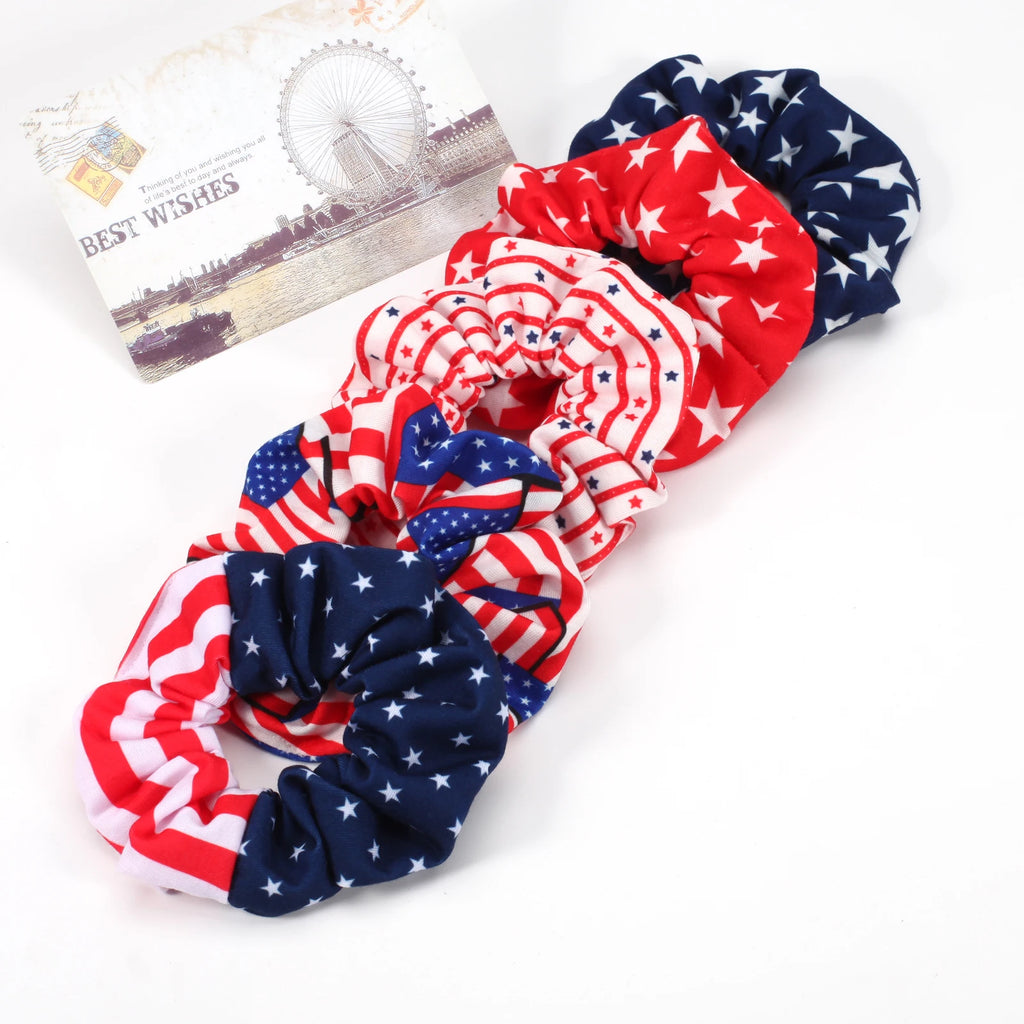 USA Flag Hair Scrunchies - Red White & Blue Patriotic Elastic Hair Ties - lily supply
