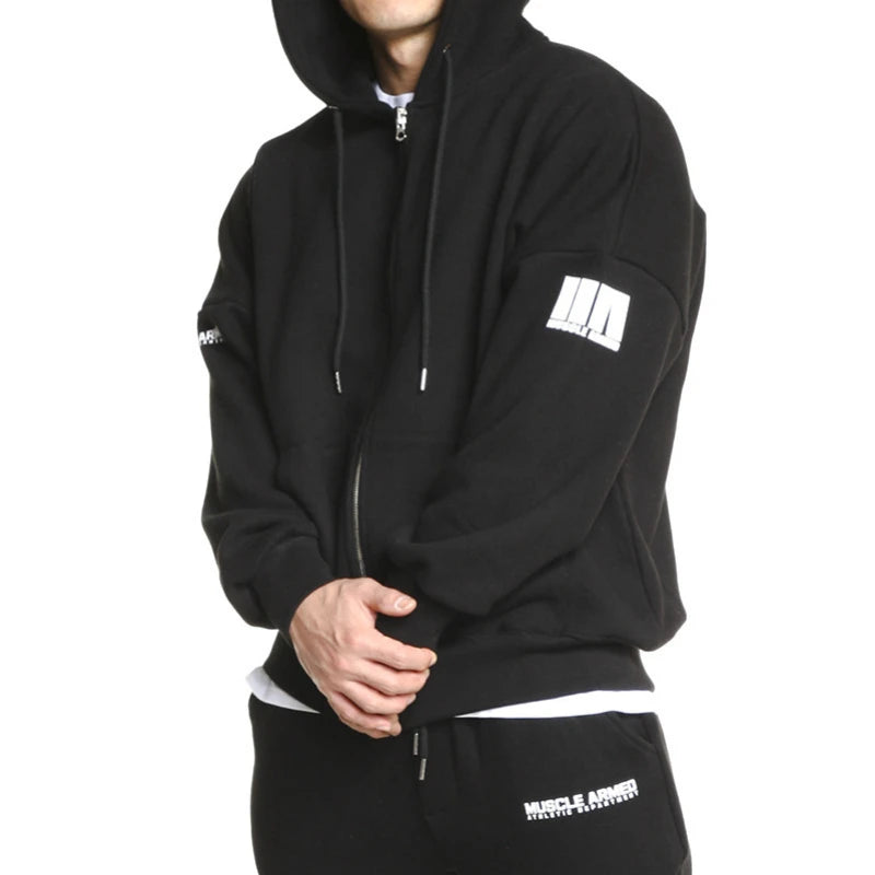 Men's Oversized Zip Hooded Gym Sweatshirt - Loose Running Training Jacket