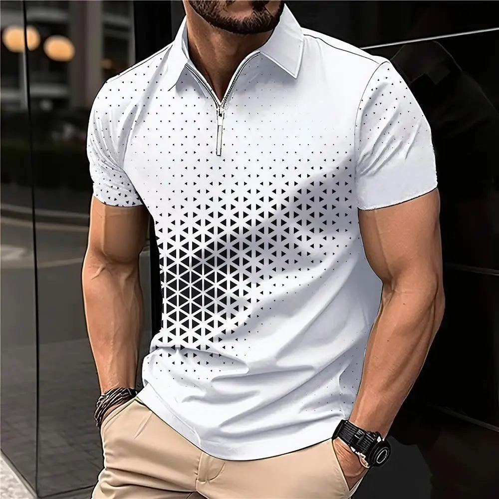 Men's 3D Print Striped Polo T-Shirt