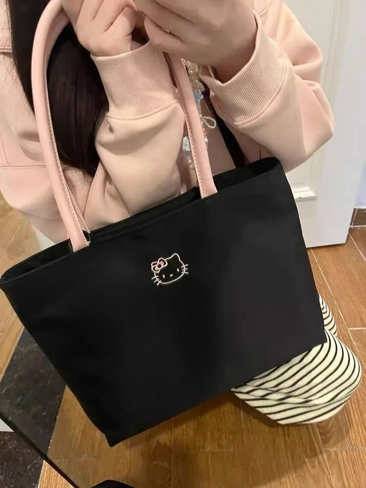 Hello Kitty Embroidery Tote Bag - Large Capacity Cute Cartoon Shoulder Bag