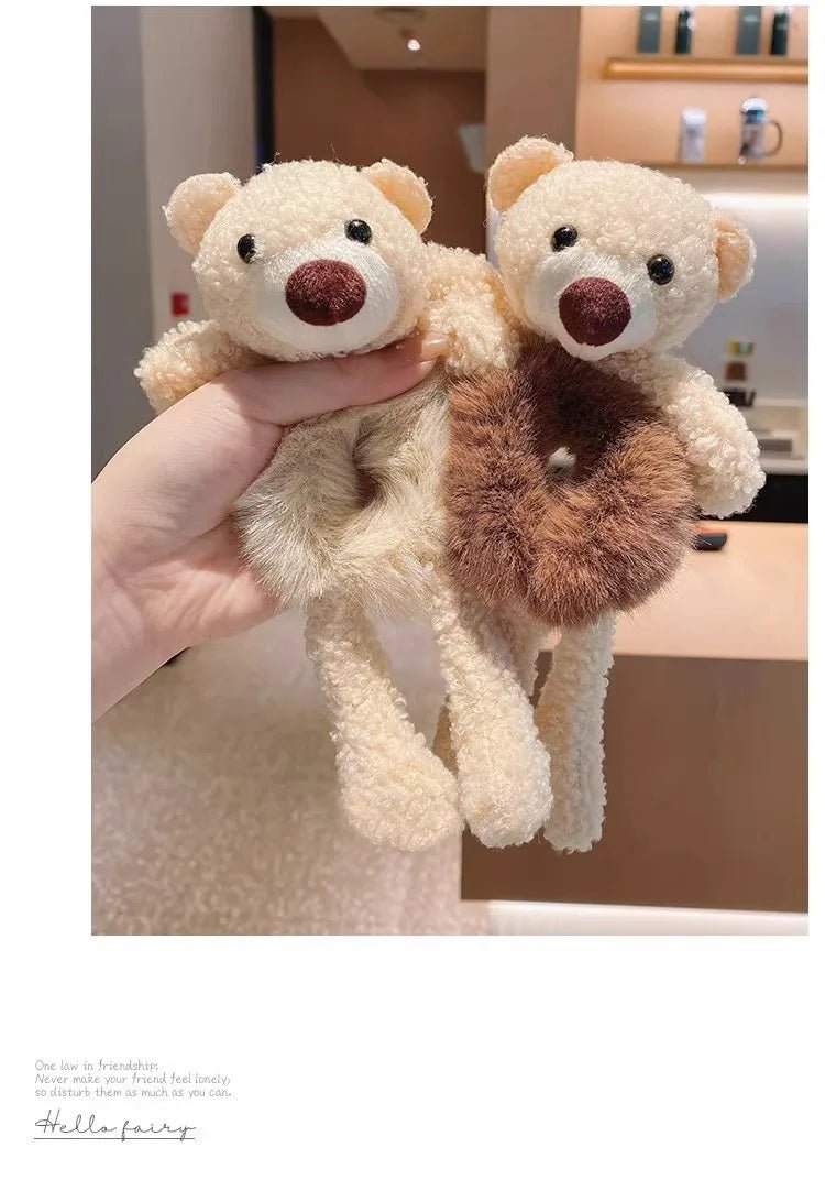 Plush 3D Bear Kawaii Scrunchie - Sweet Cartoon Hair Tie Headband - lily supply