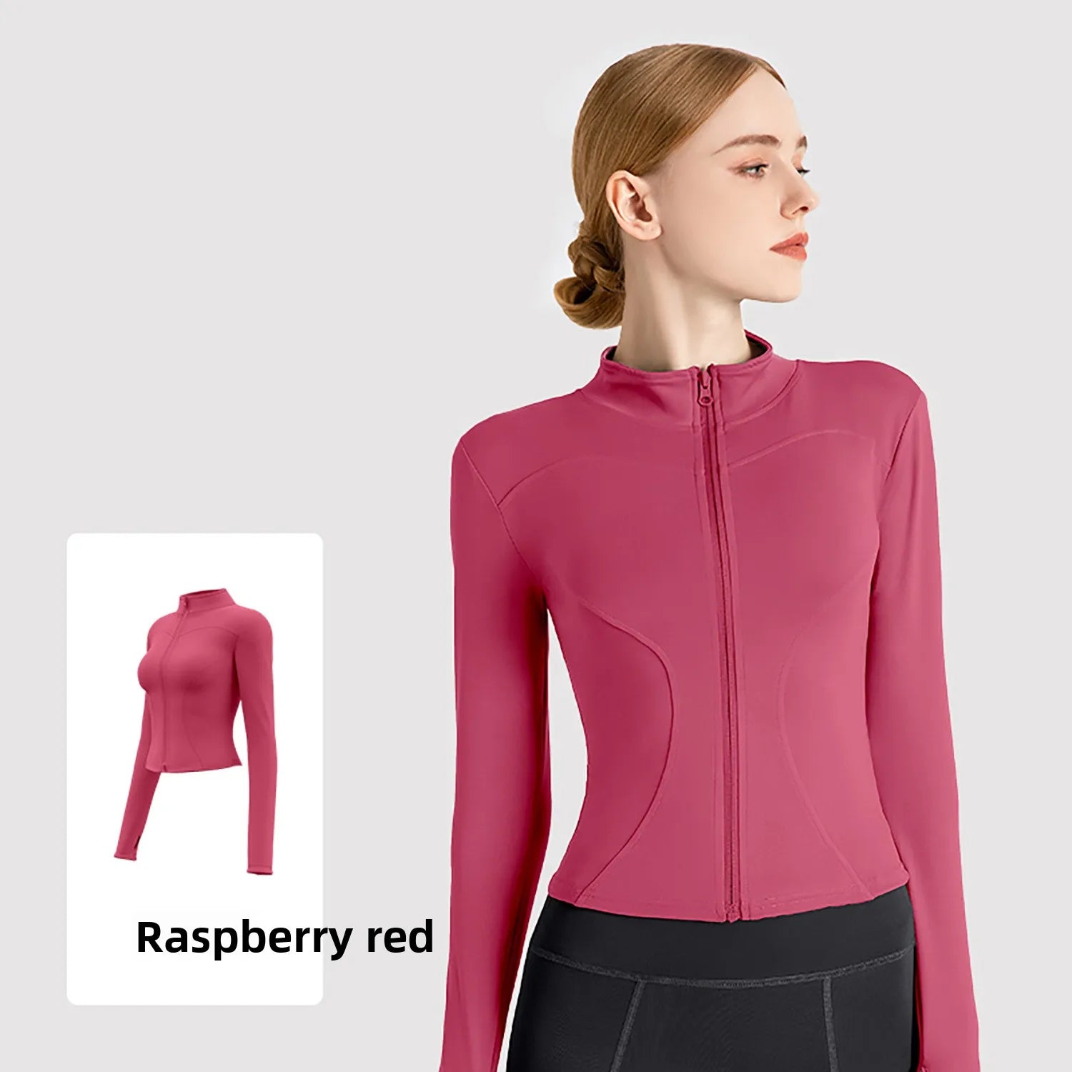 Women's Stand Collar Yoga Fitness Long Sleeve Top - High Elastic Loose Exercise