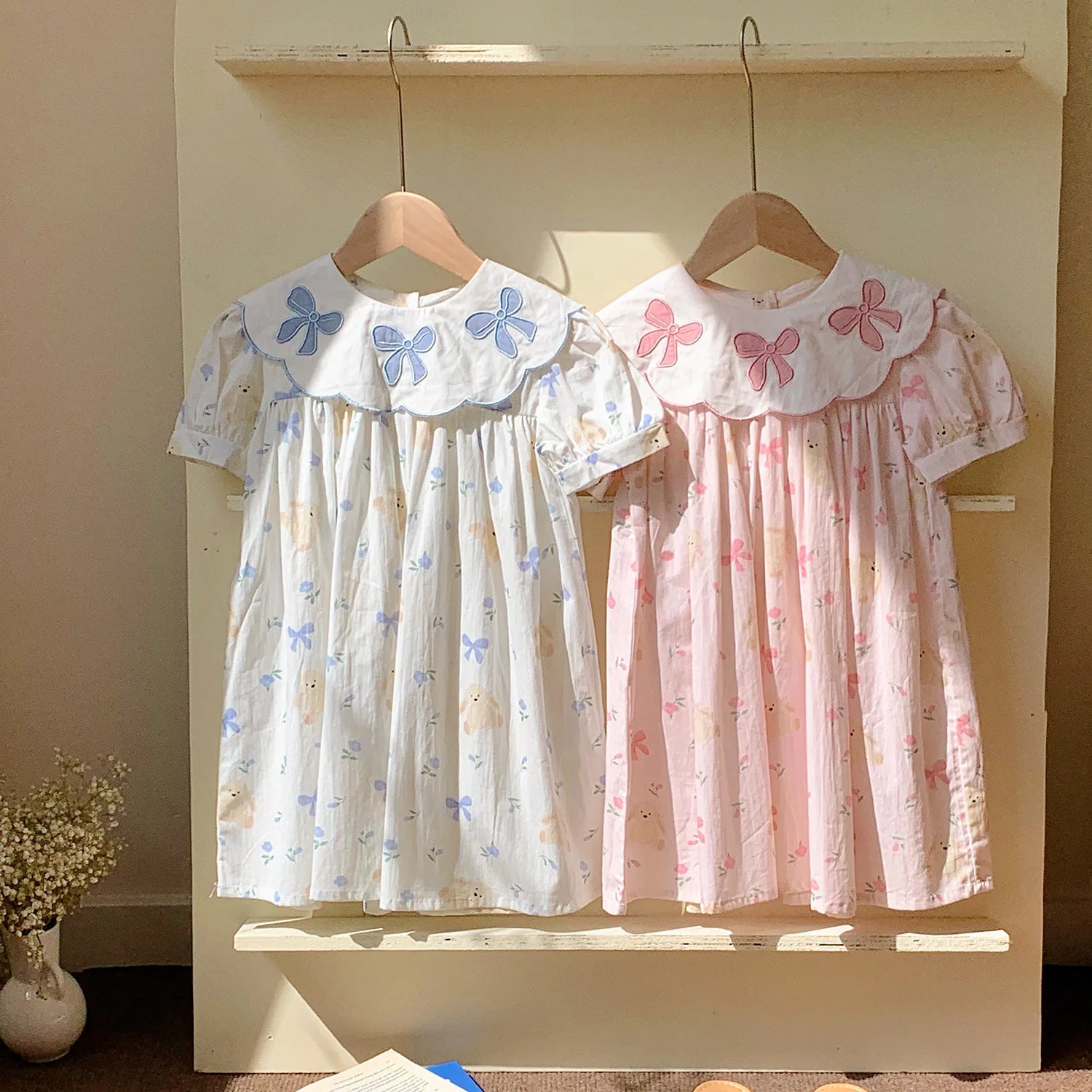 Girls Bow Embroidered Princess Dress | Cartoon Print Short Sleeve Summer Dress 1 - 8Y - lily supply