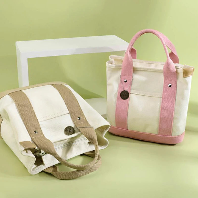 Canvas Tote Bag - Portable Large Capacity Lunch Bento Bucket Handbag