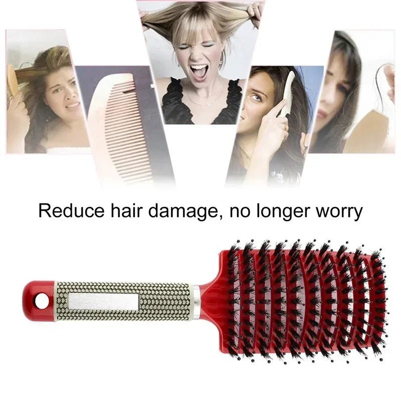Boar Bristle Nylon Scalp Massage Comb - Wet Curly Detangle Salon Brush - lily supply