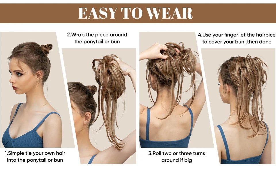 Synthetic Curly Messy Bun Hairpiece - Elastic Chignon Updo Donut - lily supply