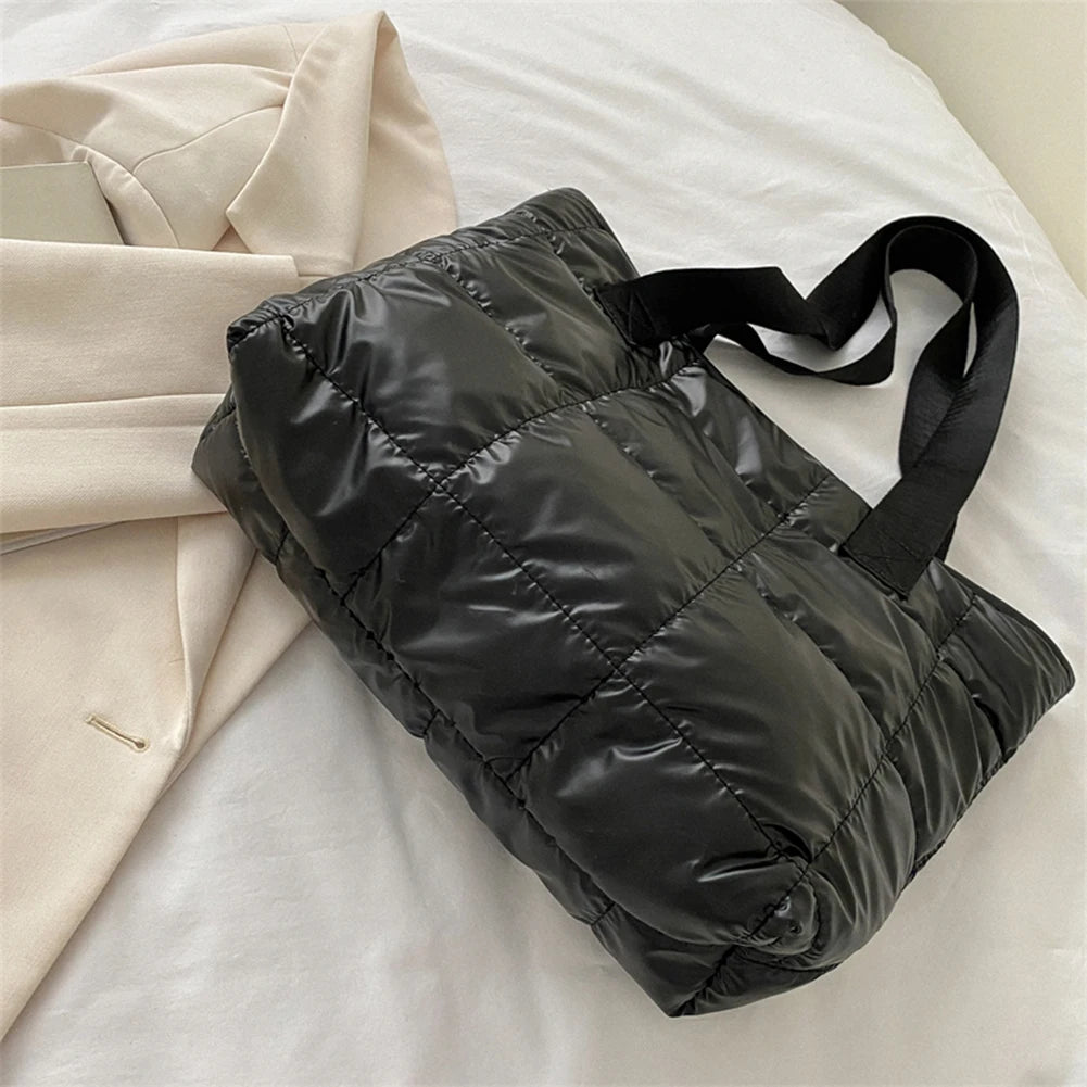 Women's Quilted Rhombus Cotton Padded Tote Bag - Large Capacity Shopping Bag - lily supply