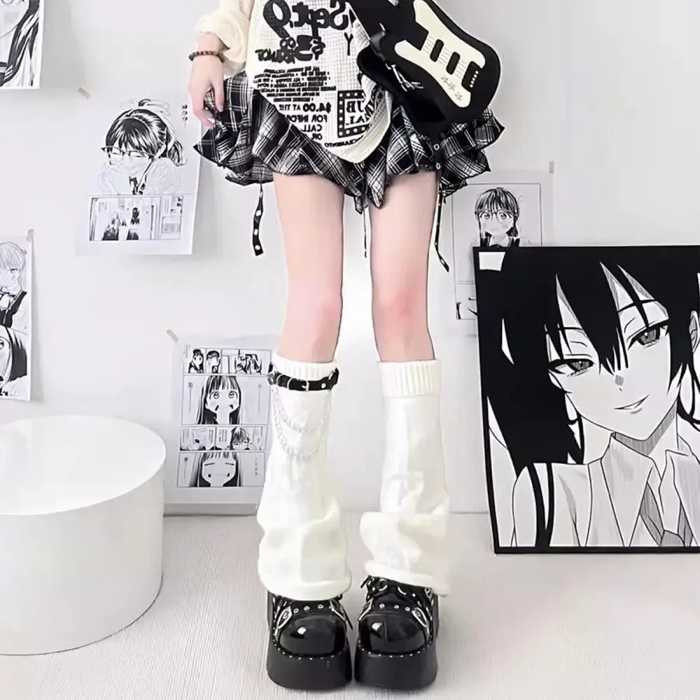 Black White Lolita Long Socks Knitted Japanese Winter Socks Gothic Women's Striped Leg Warmers Arm Ankle Warmers Wide Legs Cover