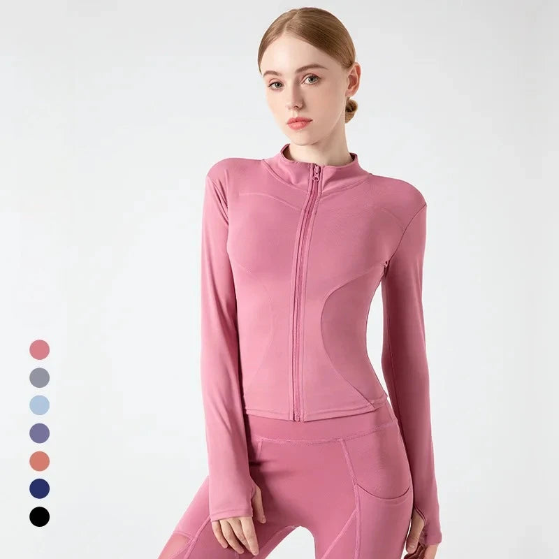 Women's Stand Collar Yoga Fitness Long Sleeve Top - High Elastic Loose Exercise