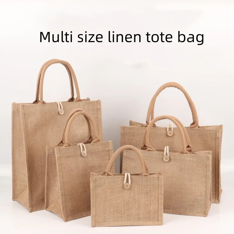 Women's Linen Burlap Beach Tote Bag - Eco Portable Shoulder Handbag