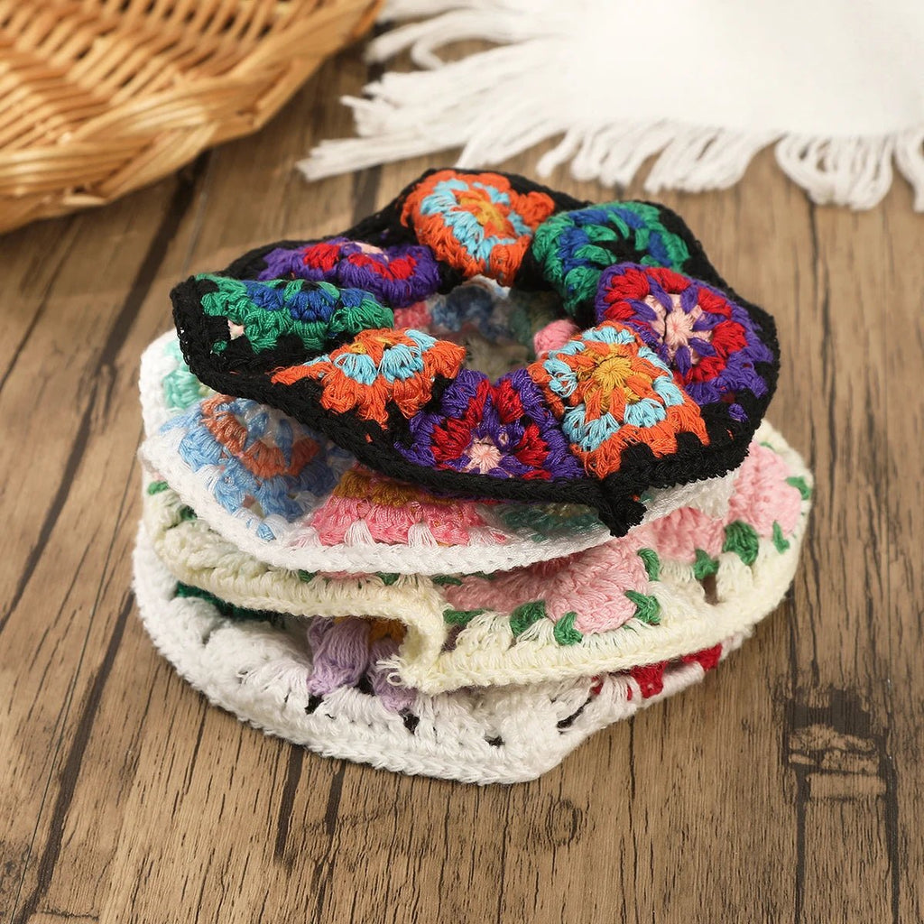 Knitting Crochet Flower Fabric Scrunchies - Spring Elastic Hair Ties - lily supply