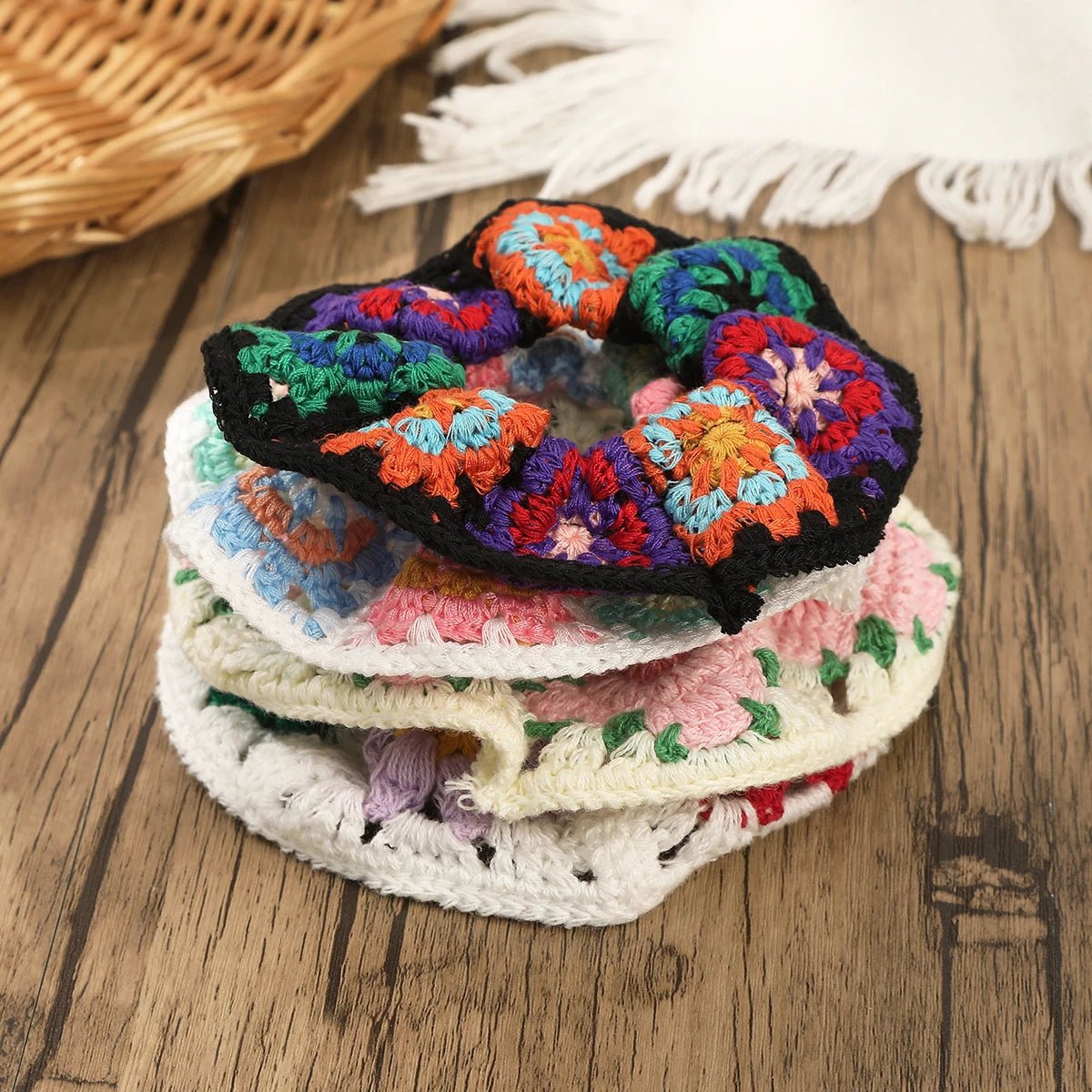 Knitting Crochet Flower Fabric Scrunchies - Spring Elastic Hair Ties - lily supply
