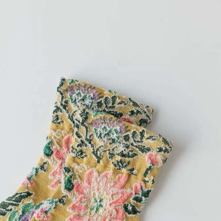Women's Floral Embossed Harajuku Cotton Long Socks – Textured Knee Socks - lily supply