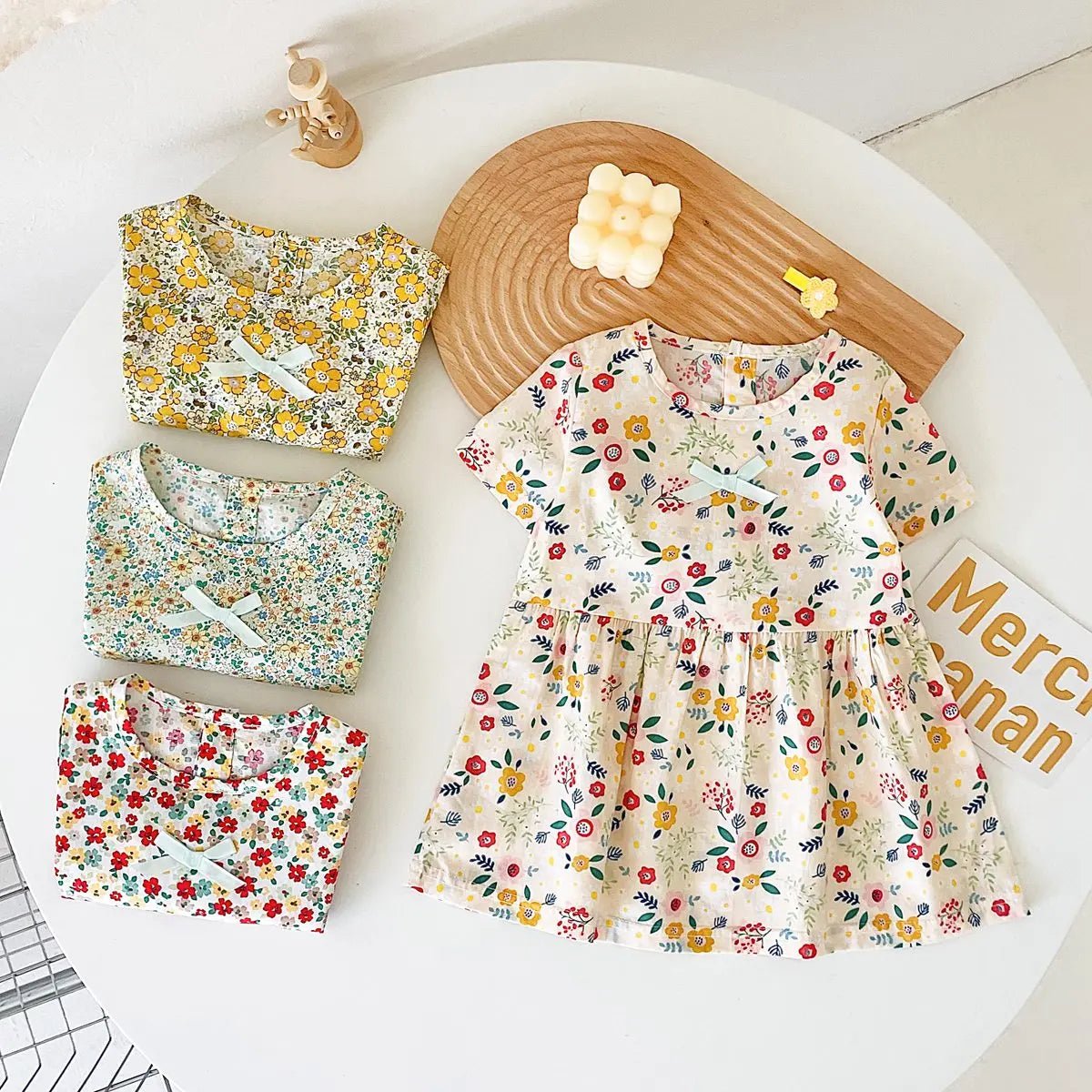 Baby Girls Floral Cotton Summer Dress | Short Sleeve Casual Holiday Dress 6M - 4Y - lily supply