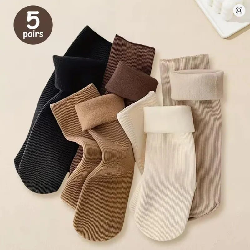 Women's Fuzzy Warm Snow Socks - 5 Pairs Thickened Sleeping Floor Stockings - lily supply
