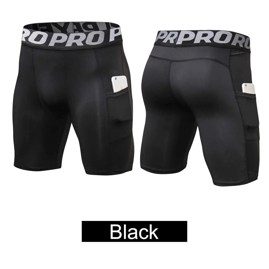 Men's Compression Shorts with Pockets – Quick Dry Spandex Athletic Running Shorts