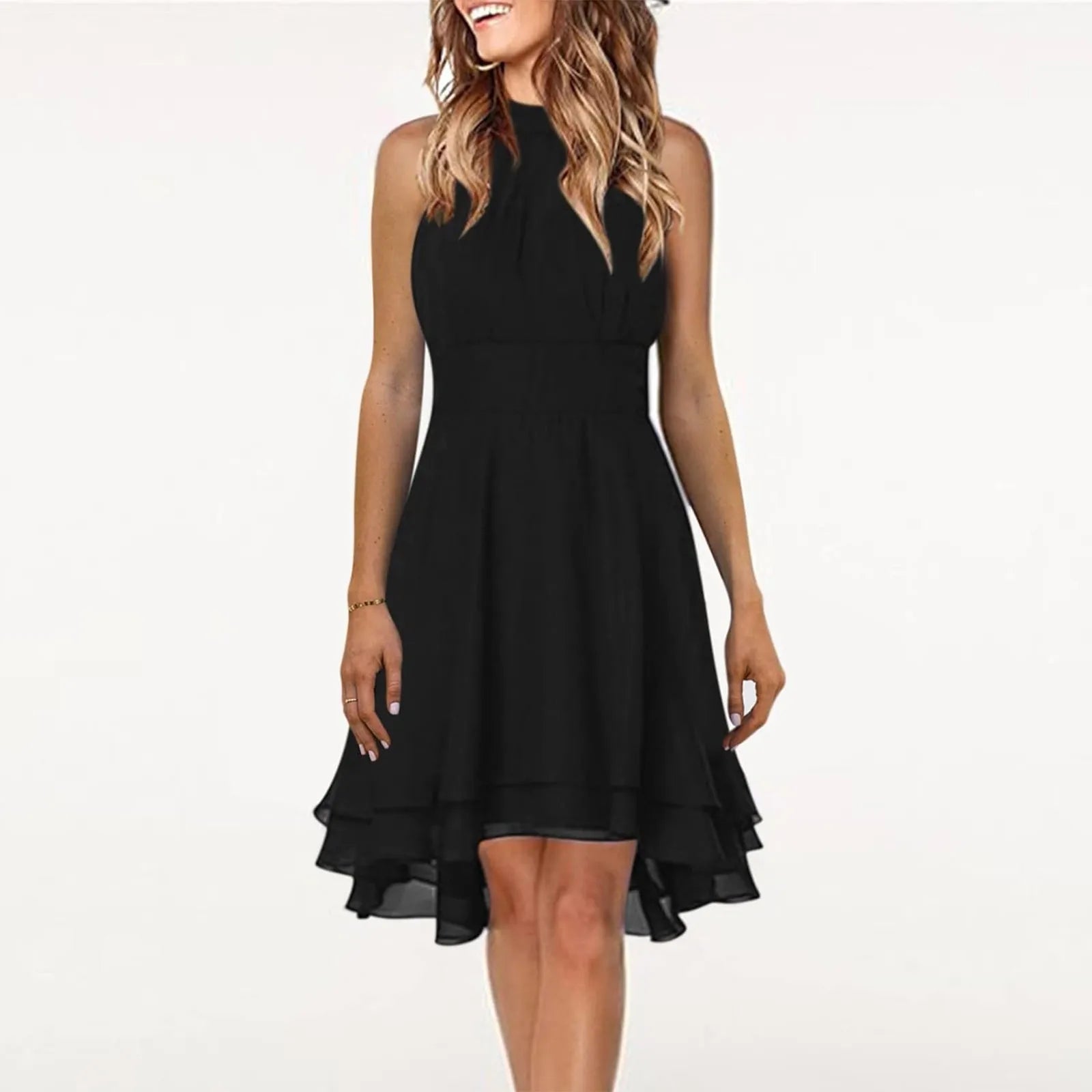 Women's Elegant Halter Chiffon Party Dress - High Waist Sleeveless