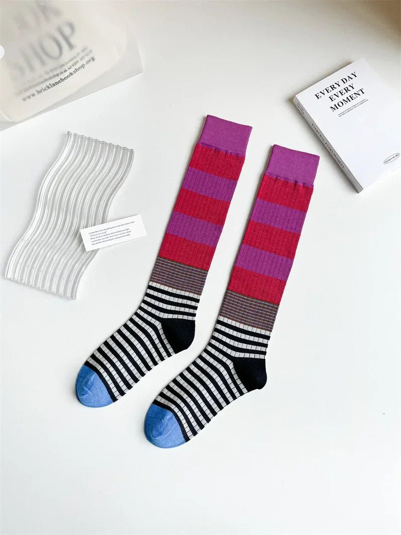 Women's Korean Vintage Over Knee Long Socks - Trendy Fashion Stockings - lily supply