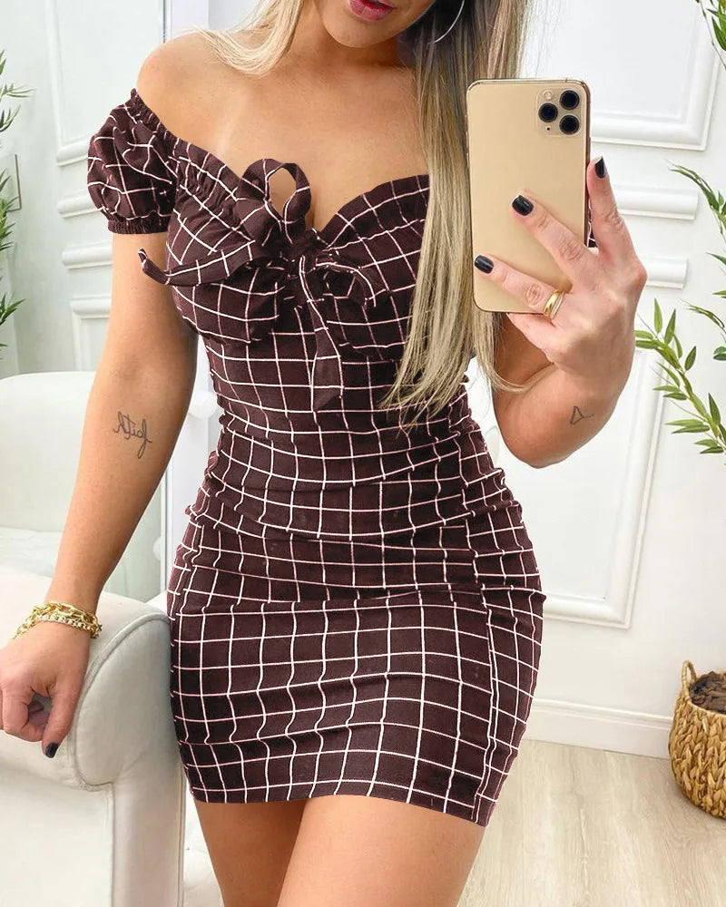 Women's Grid Print Bodycon Mini Dress
