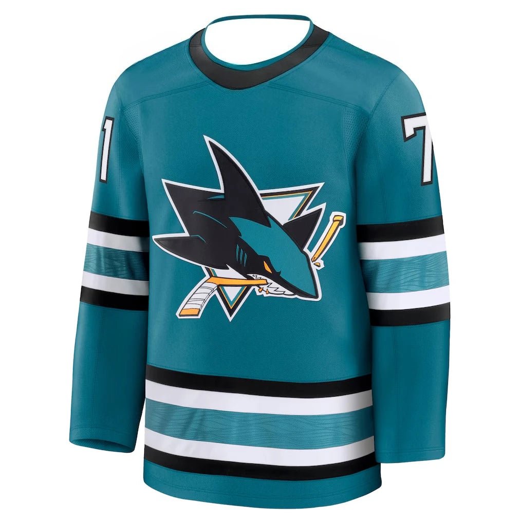 Celebrini 71 Hockey Jersey – Teal, Black & White Fan Shirt - lily supply