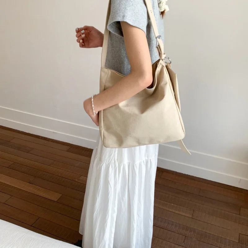 Women Canvas Shoulder Bags Work Travel Tote Women's Handbags Large Capacity Bag Solid Color Simple Casual Commuter Bag