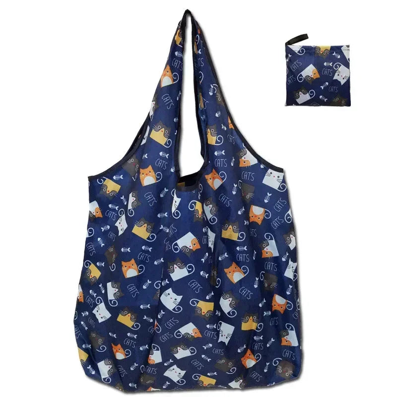 Big Nylon Foldable Reusable Tote Bag - Eco Polyester Shoulder Handbag
