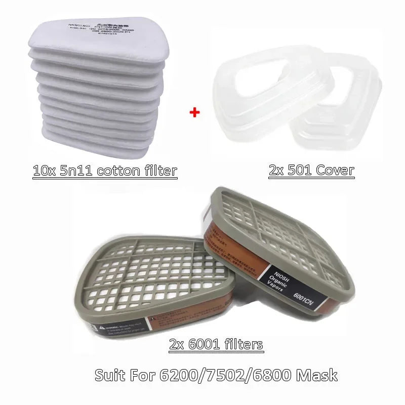 6001/6002/6004 Cartridge Box 5N11 Cotton Filters Sets For 3m 6200/7502/6800 Dust Gas Mask Respirator Chemical Painting Spraying - lily supply
