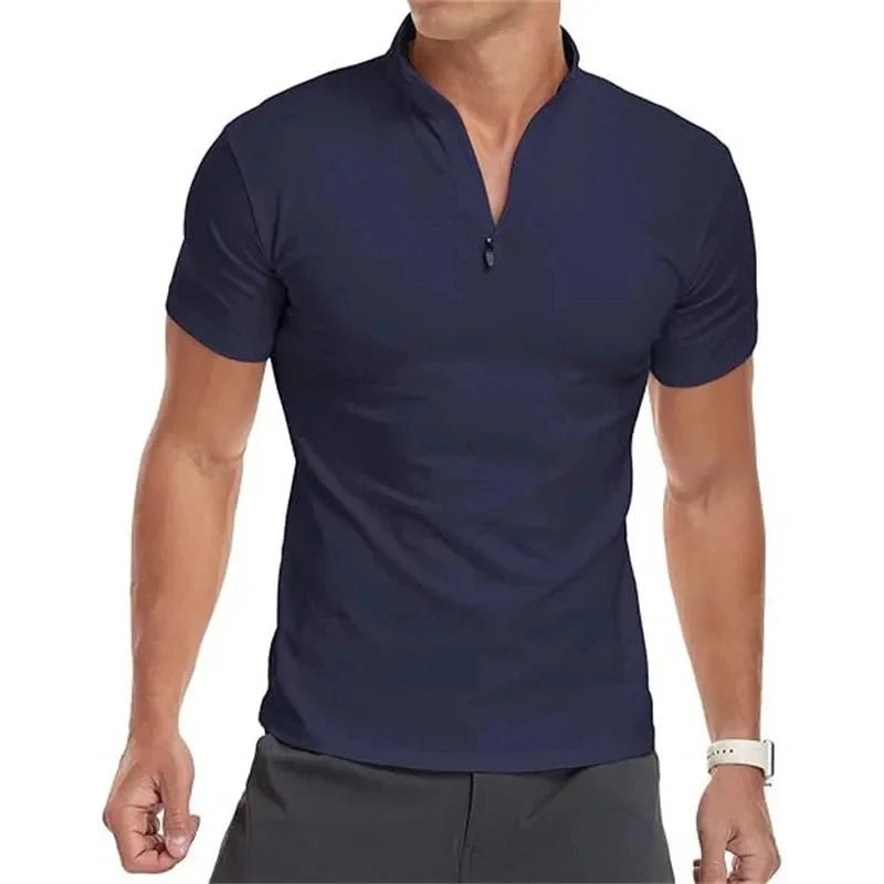 Men Sports T-Shirt short Sleeve Gym Fitness tops Compression tees zipper Pullover summer Tight Sweatshirt men training T-Shirt - lily supply
