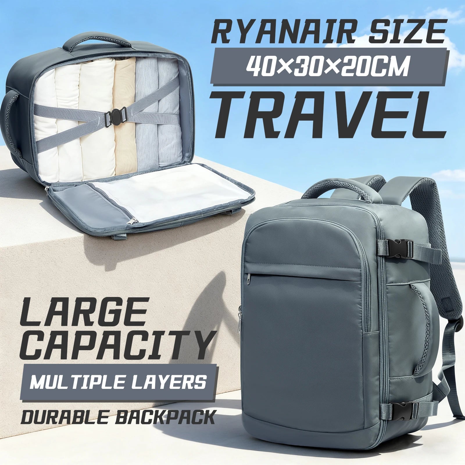 Travel Backpack for Women Men, Ryanair Carry-on Baggage 40x20x25, Wiz Air Multi Functional, Large Capacity Bagpack Easyjet