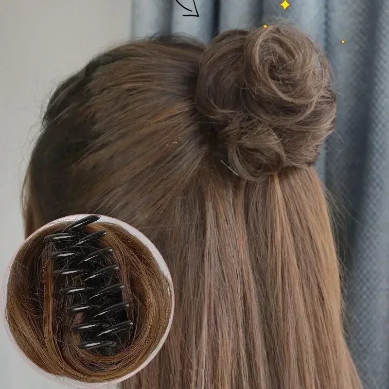 Curly Short Hair Chignon Donut Bun Wig - Claw Clip Hairpiece - lily supply
