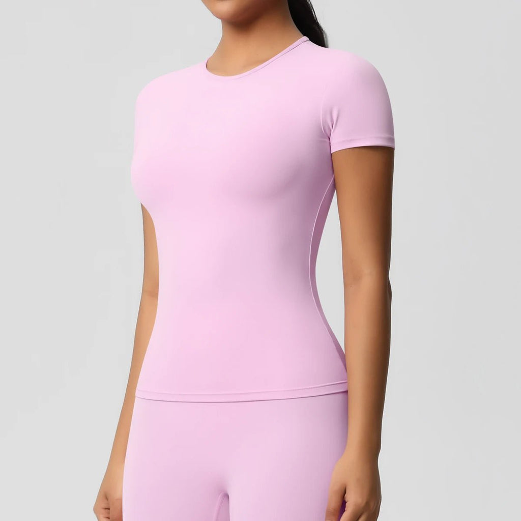 Women Running Sports T Shirt Summer Short Sleeve Round Neck Breathable Stretchy GYM Yoga Slim Fitness Active Top - lily supply