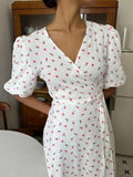 Women's Printed Lace-Up Cotton Maxi Dress