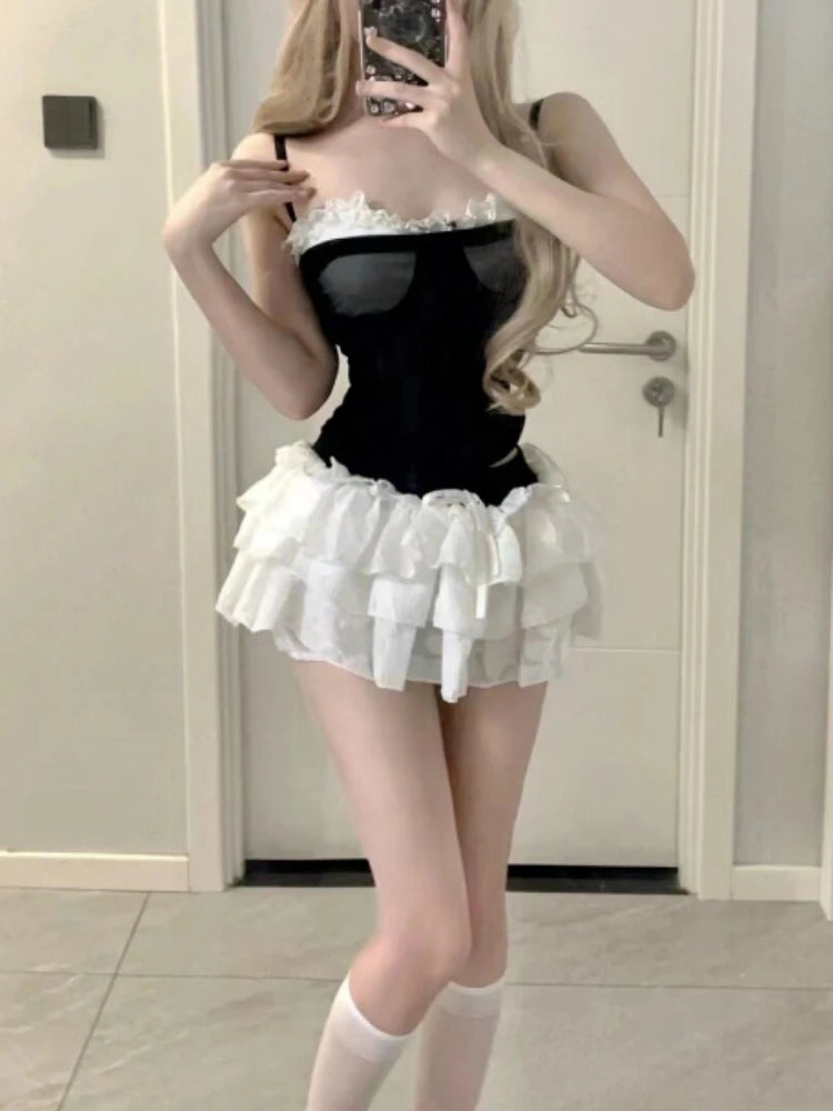 Women's Lace Top & Bow Mini Skirt Set