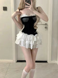 Women's Lace Top & Bow Mini Skirt Set