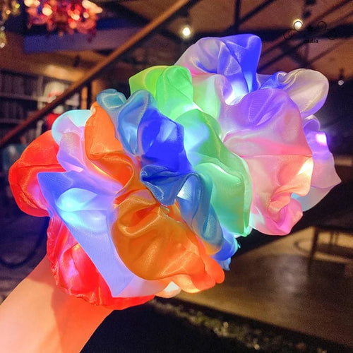 10pc LED Light Up Hair Scrunchie - Elastic Satin Party Ponytail Holder - lily supply