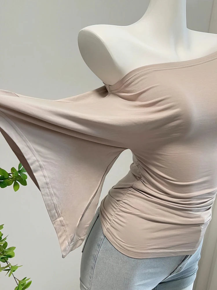 Women's Batwing Off Shoulder Cowl Neck Top - Korean Chic Tshirt