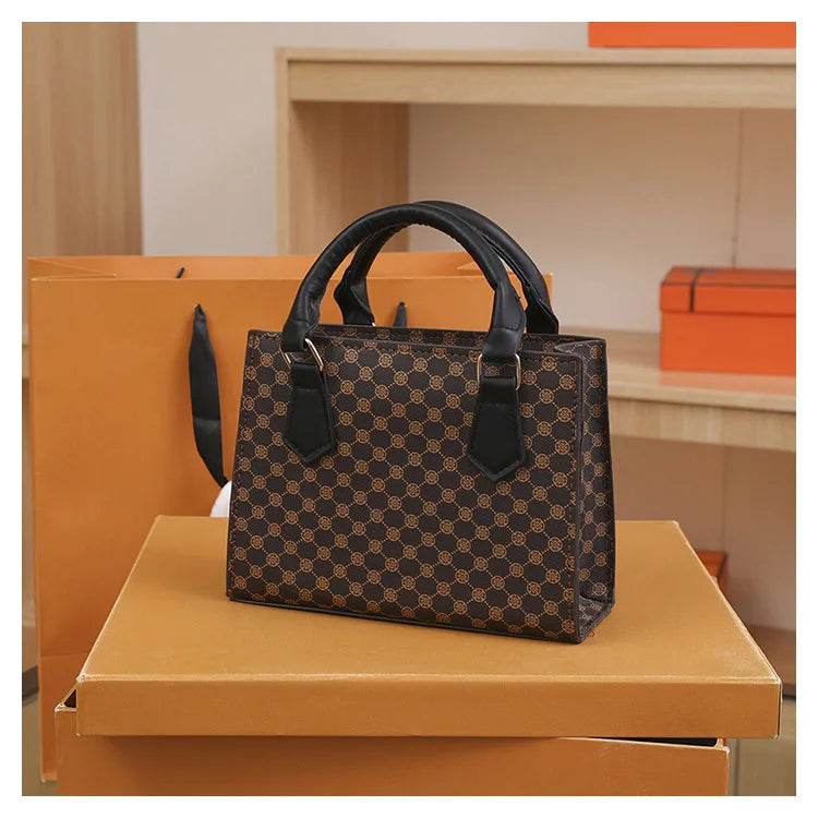 Women's PU Leather Plaid Crossbody Shoulder Bag - Square Top Handle
