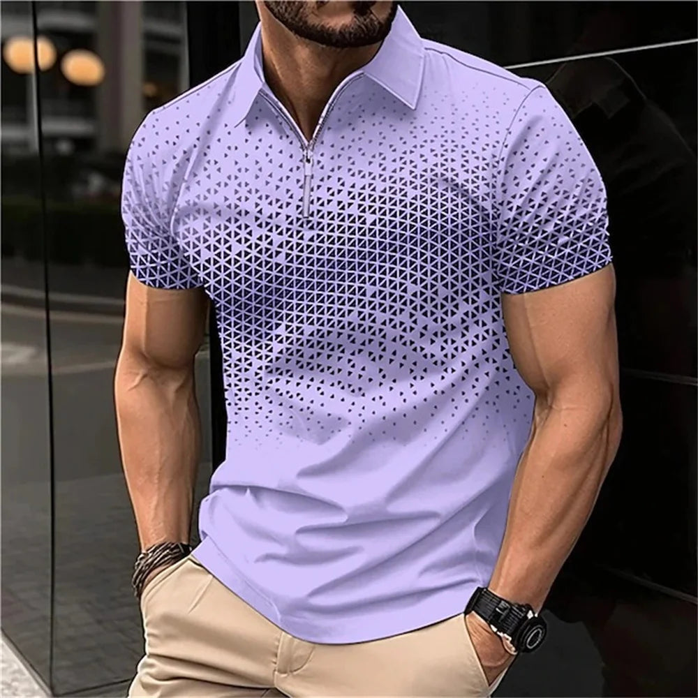 Men's 3D Print Striped Polo T-Shirt