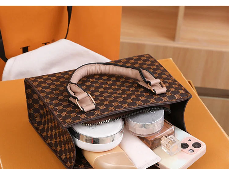 Women's PU Leather Plaid Crossbody Shoulder Bag - Square Top Handle