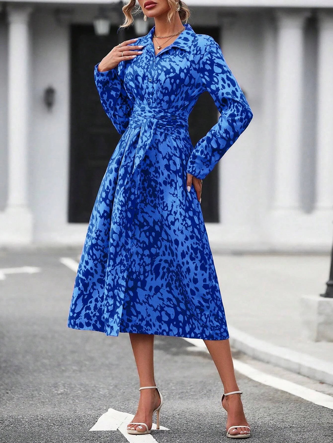 Women's Belted Shirt Midi Dress