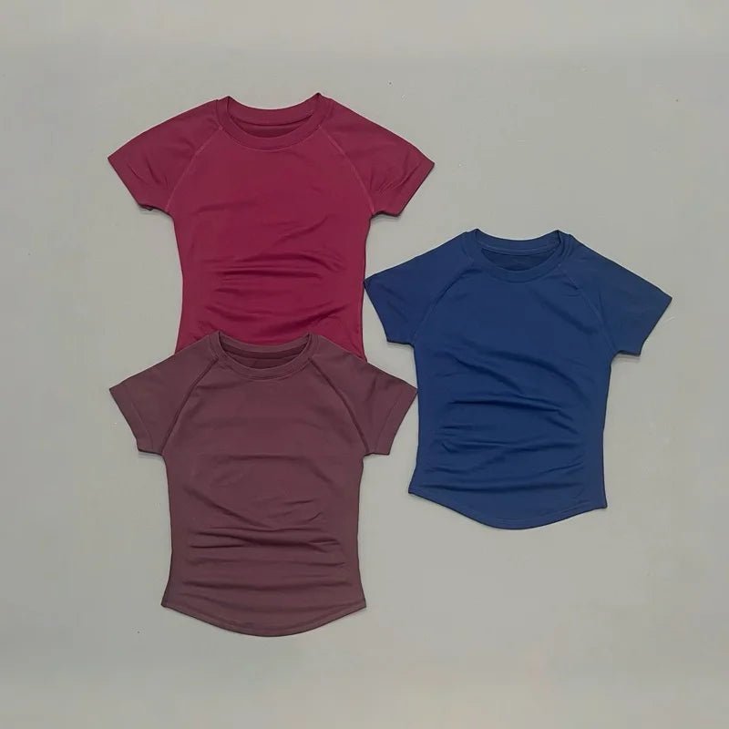 Women Sports T-Shirt Round Neck Short Sleeve Breathable Stretchy Tops Gym Fitness Yoga Running Workout Casual Athletic Shirts - lily supply