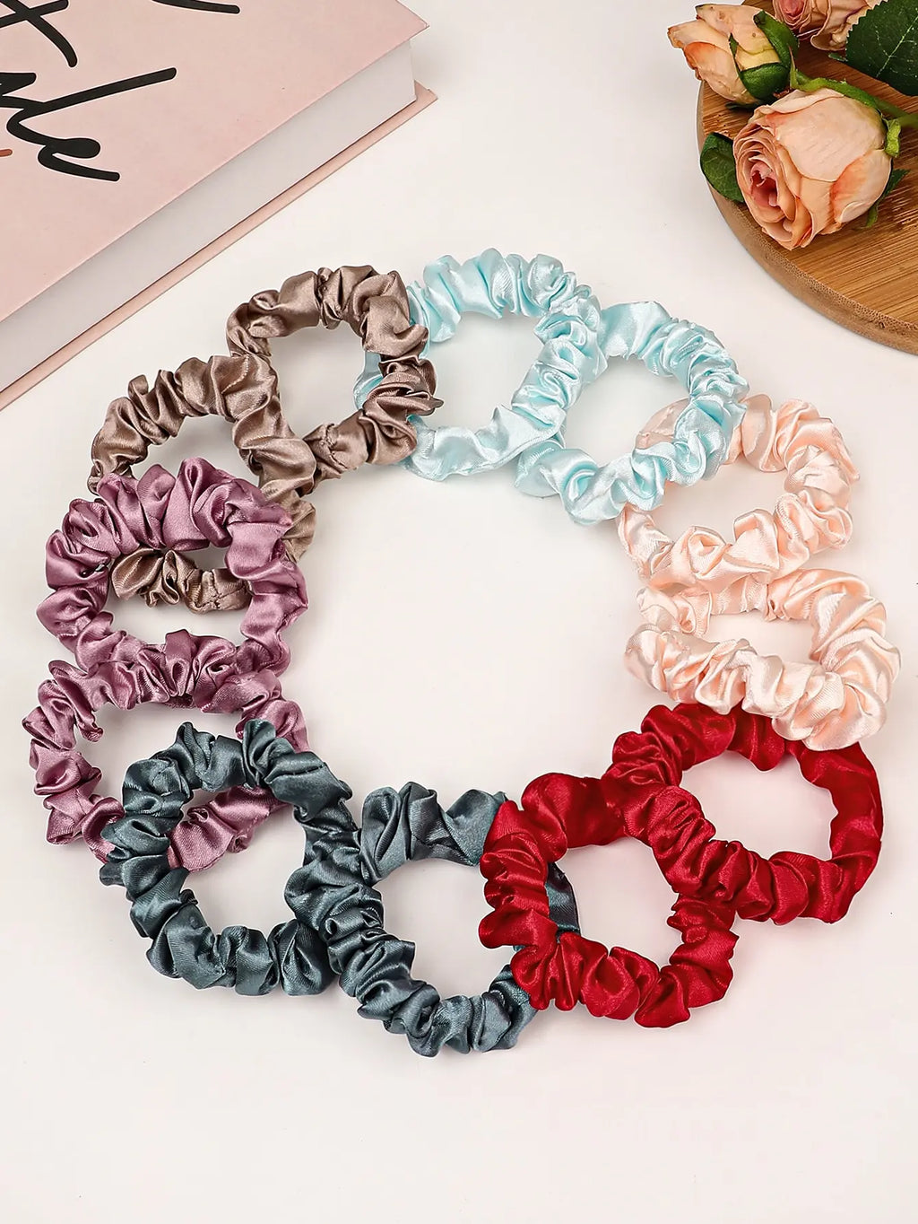 12pcs Small Silk Satin Scrunchies - No Damage Frizz - Free Sleep Hair Ties - lily supply