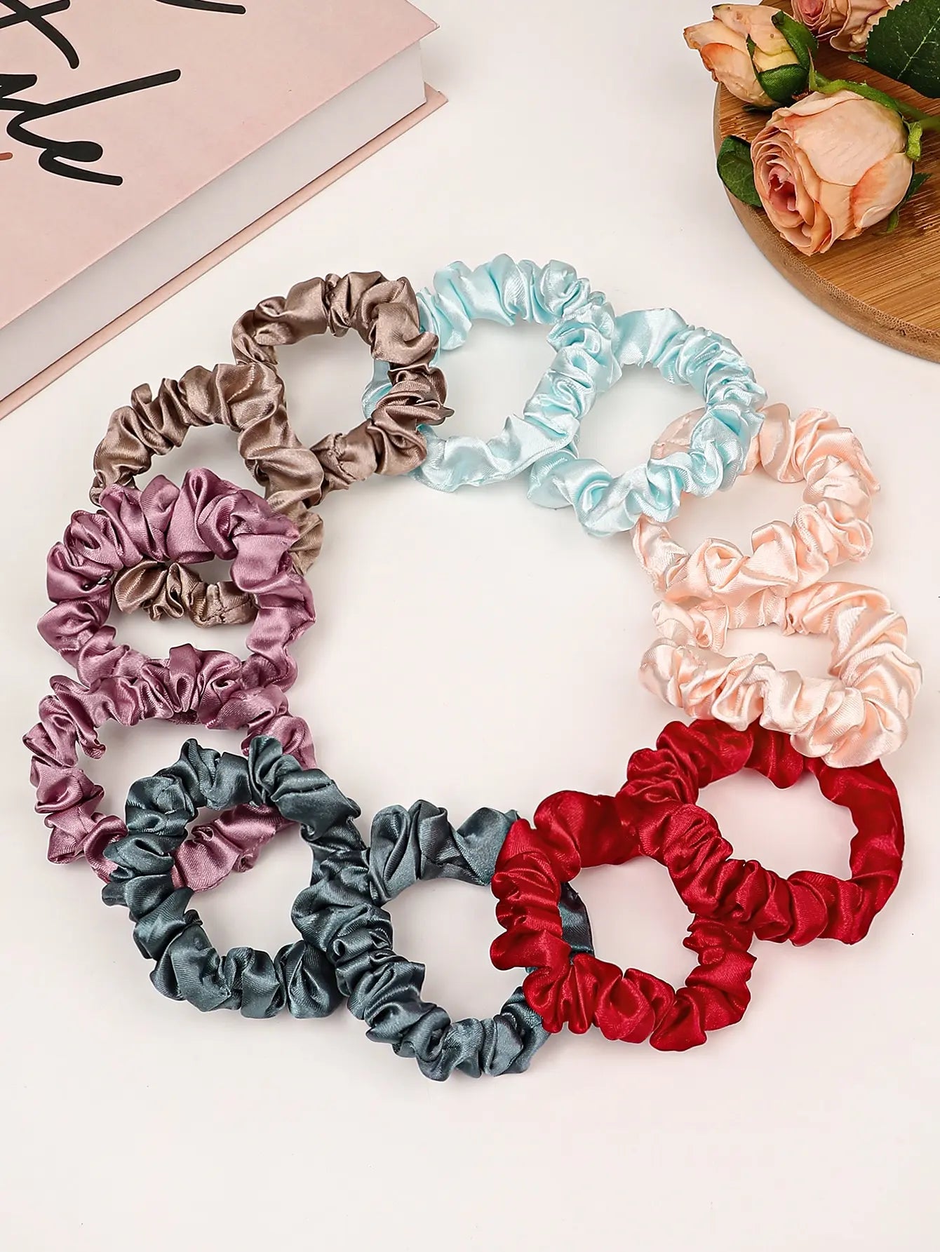 12pcs Small Silk Satin Scrunchies - No Damage Frizz - Free Sleep Hair Ties - lily supply
