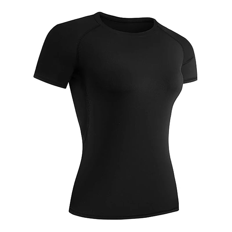 Women's Compression Shirt Short Sleeve Athletic Yoga Running T-Shirt Summer Gym Workout Quick Dry Stretchy Tees Tops Baselayer - lily supply