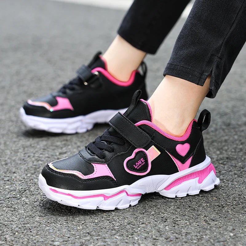 Girls' autumn and winter sports shoes, anti slip leather surface, elementary school students' spring outdoor shoes, middle - aged - lily supply